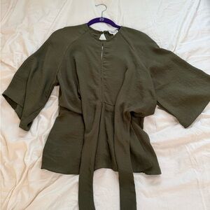 Olive Green Top with Flared Sleeves